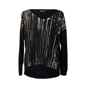 Gigi Moda Bella Amore Dressy Black Sweater W/Gold Metallic Paint Stroke Size One